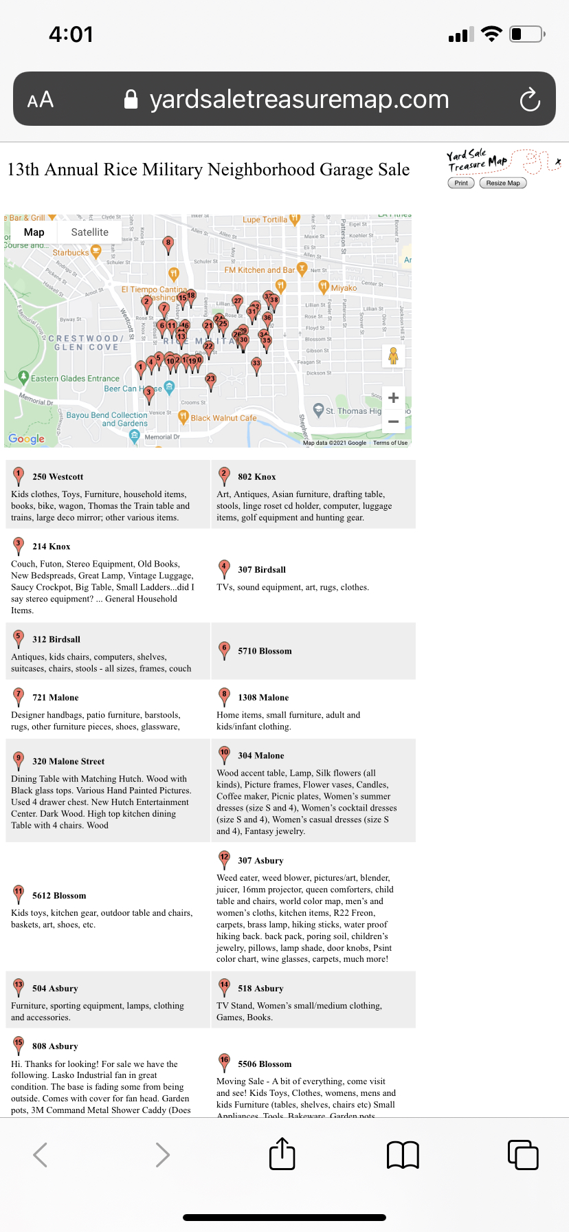 Community Sale Tools Yard Sale Treasure Map